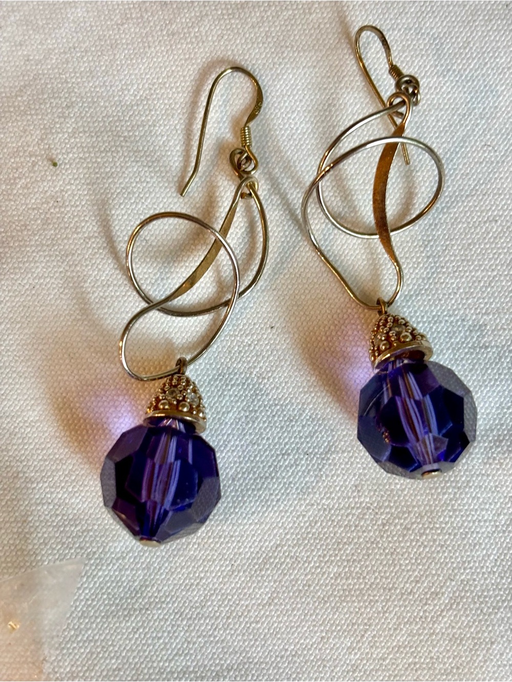 Dangle Earrings with Deep Purple Czech Crystal Bead and Pave Cap